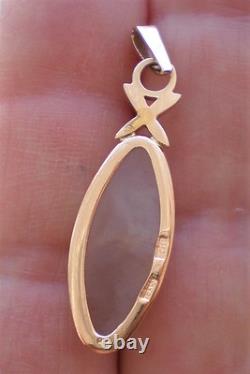 Vintage Russian Soviet USSR Solid 14K 583 Rose Pink Gold Pink Chalcedony Pendant
