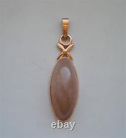 Vintage Russian Soviet USSR Solid 14K 583 Rose Pink Gold Pink Chalcedony Pendant