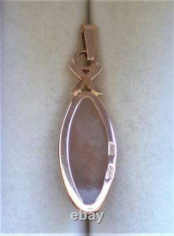 Vintage Russian Soviet USSR Solid 14K 583 Rose Pink Gold Pink Chalcedony Pendant