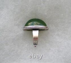 Vintage Russian Soviet USSR Solid Silver 875 Green Nephrite Jade Cocktail Ring