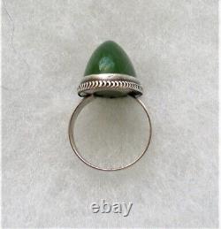 Vintage Russian Soviet USSR Solid Silver 875 Green Nephrite Jade Cocktail Ring