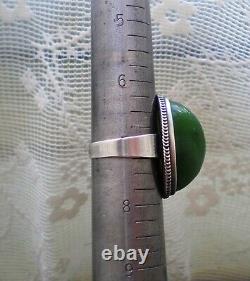 Vintage Russian Soviet USSR Solid Silver 875 Green Nephrite Jade Cocktail Ring