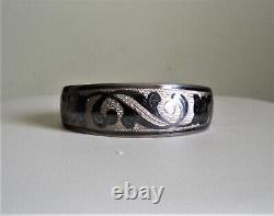 Vintage Russian Soviet USSR Solid Silver 875 Kubachi Niello Cuff Bracelet