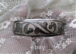 Vintage Russian Soviet USSR Solid Silver 875 Kubachi Niello Cuff Bracelet