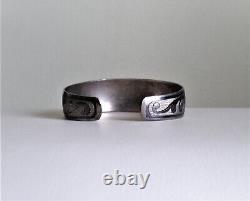 Vintage Russian Soviet USSR Solid Silver 875 Kubachi Niello Cuff Bracelet