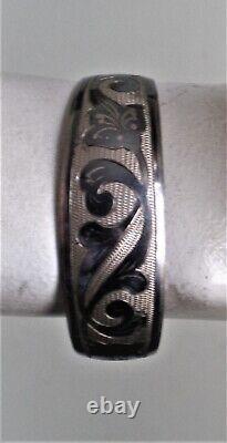 Vintage Russian Soviet USSR Solid Silver 875 Kubachi Niello Cuff Bracelet