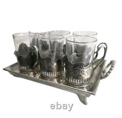 Vintage Russian Soviet USSR Space Tea Glass Holder Set of 6 Podstakannik
