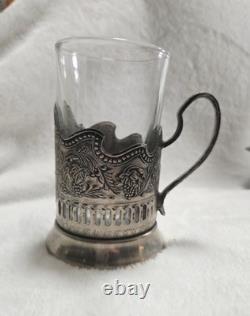Vintage Russian Soviet USSR Space Tea Glass Holder Set of 6 Podstakannik