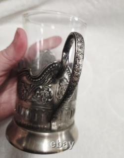 Vintage Russian Soviet USSR Space Tea Glass Holder Set of 6 Podstakannik
