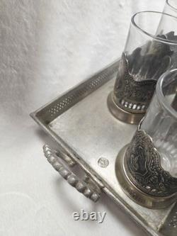 Vintage Russian Soviet USSR Space Tea Glass Holder Set of 6 Podstakannik