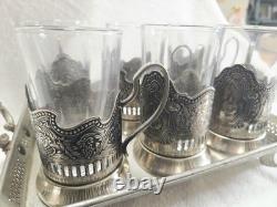 Vintage Russian Soviet USSR Space Tea Glass Holder Set of 6 Podstakannik