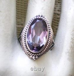 Vintage Russian Soviet USSR Sterling Silver Alexandrite Handmade Cocktail Ring