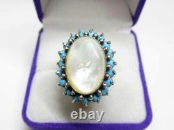 Vintage Russian Sterling Silver 925 Ring Mother Of Pearl Turquoise, Women Jewelry