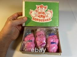 Vintage Russian USSR Glass Christmas Ornament Set THREE LITTLE PIGS Konakovo NOS
