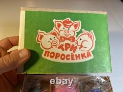 Vintage Russian USSR Glass Christmas Ornament Set THREE LITTLE PIGS Konakovo NOS