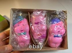Vintage Russian USSR Glass Christmas Ornament Set THREE LITTLE PIGS Konakovo NOS