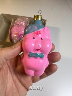 Vintage Russian USSR Glass Christmas Ornament Set THREE LITTLE PIGS Konakovo NOS