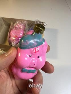 Vintage Russian USSR Glass Christmas Ornament Set THREE LITTLE PIGS Konakovo NOS