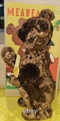 Vintage Russian USSR Soviet CCCP Wind Up Motion Guitar Bear COMPLETE Box KEY