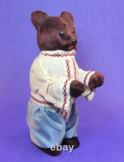 Vintage Russian USSR Soviet Wind-Up Teddy Bear Burgundy Fur 9 Tall Works