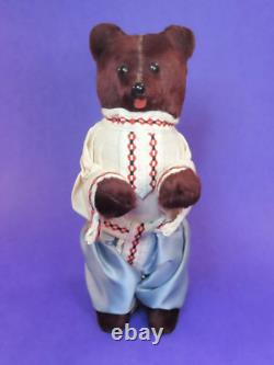 Vintage Russian USSR Soviet Wind-Up Teddy Bear Burgundy Fur 9 Tall Works