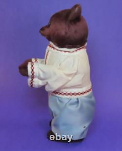 Vintage Russian USSR Soviet Wind-Up Teddy Bear Burgundy Fur 9 Tall Works