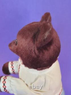 Vintage Russian USSR Soviet Wind-Up Teddy Bear Burgundy Fur 9 Tall Works