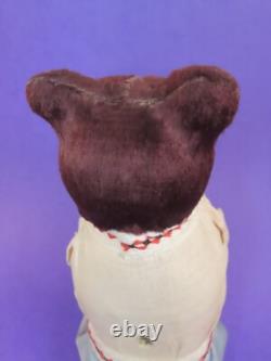 Vintage Russian USSR Soviet Wind-Up Teddy Bear Burgundy Fur 9 Tall Works