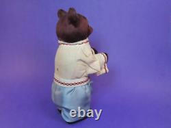 Vintage Russian USSR Soviet Wind-Up Teddy Bear Burgundy Fur 9 Tall Works