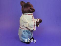 Vintage Russian USSR Soviet Wind-Up Teddy Bear Burgundy Fur 9 Tall Works