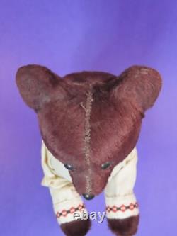 Vintage Russian USSR Soviet Wind-Up Teddy Bear Burgundy Fur 9 Tall Works