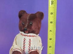 Vintage Russian USSR Soviet Wind-Up Teddy Bear Burgundy Fur 9 Tall Works