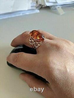 Vintage Russian USSR Soviet jewelry Rarity ring Gold Amber 14K? 583 5.6g Size 7