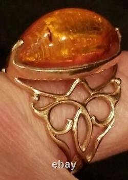Vintage Russian USSR Soviet jewelry Rarity ring Gold Amber 14K? 583 5.6g Size 7