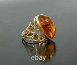 Vintage Russian USSR Soviet jewelry Rarity ring Gold Amber 14K? 583 5.6g Size 7