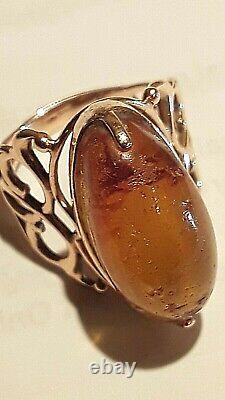 Vintage Russian USSR Soviet jewelry Rarity ring Gold Amber 14K? 583 5.6g Size 7