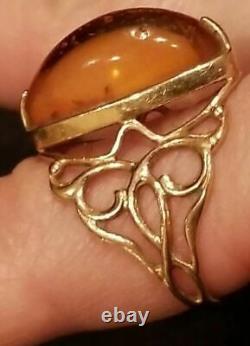 Vintage Russian USSR Soviet jewelry Rarity ring Gold Amber 14K? 583 5.6g Size 7