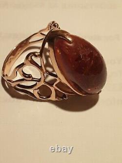 Vintage Russian USSR Soviet jewelry Rarity ring Gold Amber 14K? 583 5.6g Size 7