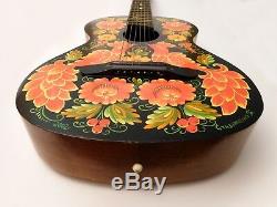 Vintage Russian acoustic 7 string guitar hand painted signed artist, 1965 USSR