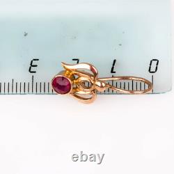 Vintage Russian soviet USSR 14k 583 gold Earrings is very beautiful. Ruby