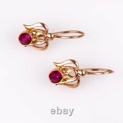 Vintage Russian soviet USSR 14k 583 gold Earrings is very beautiful. Ruby