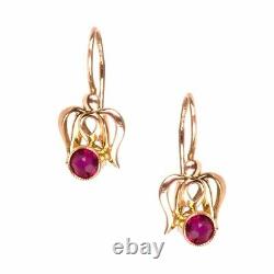 Vintage Russian soviet USSR 14k 583 gold Earrings is very beautiful. Ruby