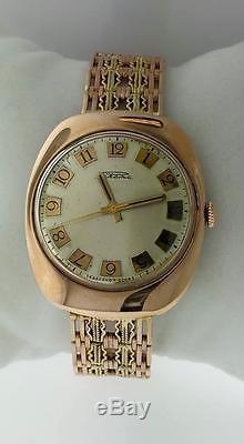 Vintage Russian watch cccp Raketa 14k rose gold two tone weave soviet bracelet