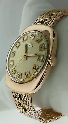 Vintage Russian watch cccp Raketa 14k rose gold two tone weave soviet bracelet