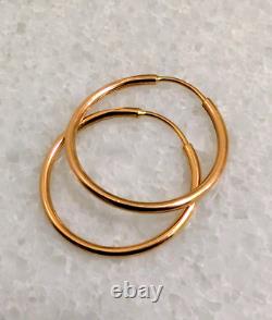 Vintage Soviet 14k 583 Rose Gold Endless Hoop Earrings 7/8 NWOT USSR Russian
