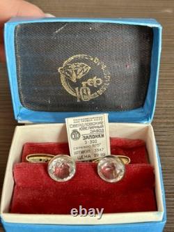 Vintage Soviet 875 Silver Rock Crystal Cufflinks USSR Sverdlovsk Boxed Set