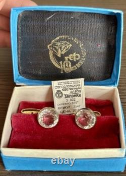 Vintage Soviet 875 Silver Rock Crystal Cufflinks USSR Sverdlovsk Boxed Set