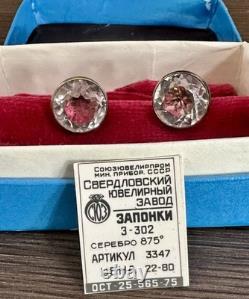 Vintage Soviet 875 Silver Rock Crystal Cufflinks USSR Sverdlovsk Boxed Set