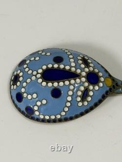 Vintage Soviet 916 Silver Enamel Jam Spoon Russian Cloisonné 50g USSR w Box