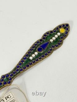 Vintage Soviet 916 Silver Enamel Spoon Russian Cloisonné Jam Spoon 53g USSR Box